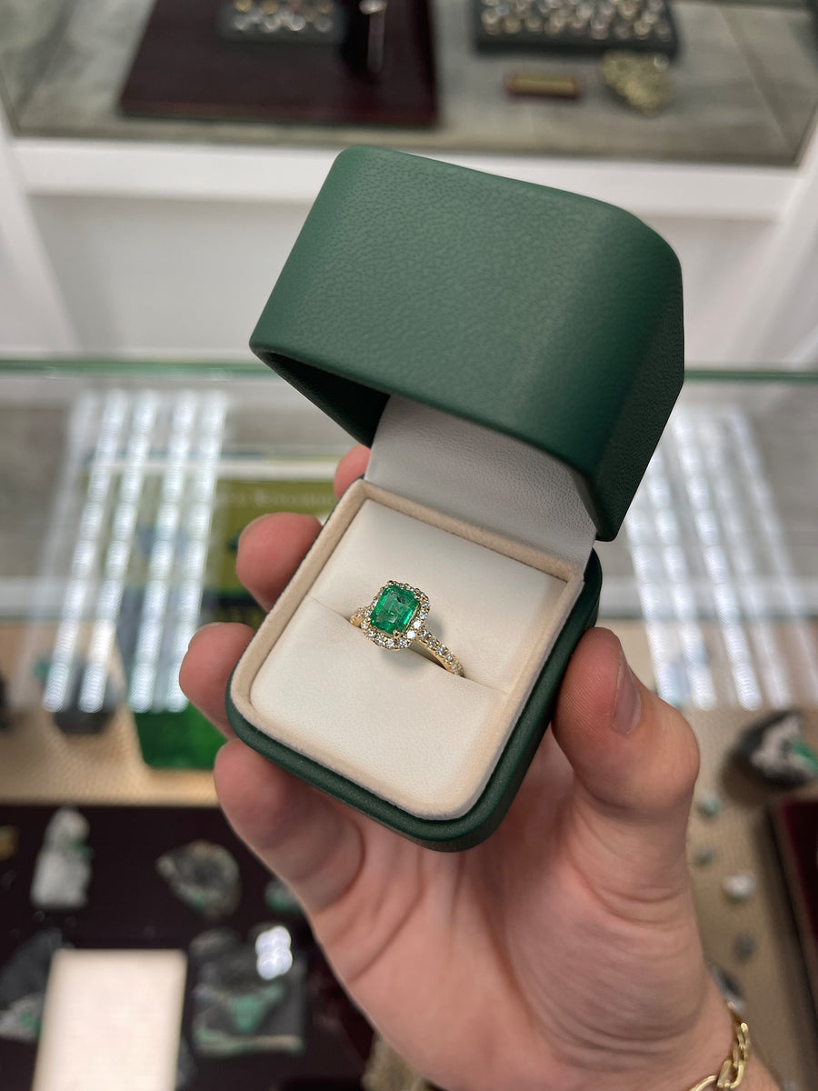 2.30tcw 14K High Quality Vivid Green Real Emerald & Diamond Halo Engagement Ring