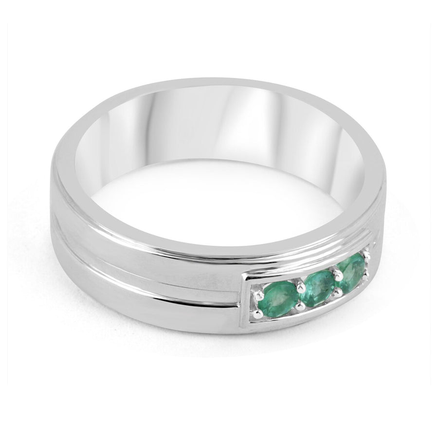 0.40tcw 925 Emerald-Round Cut 3 Stone Sterling Silver Ring