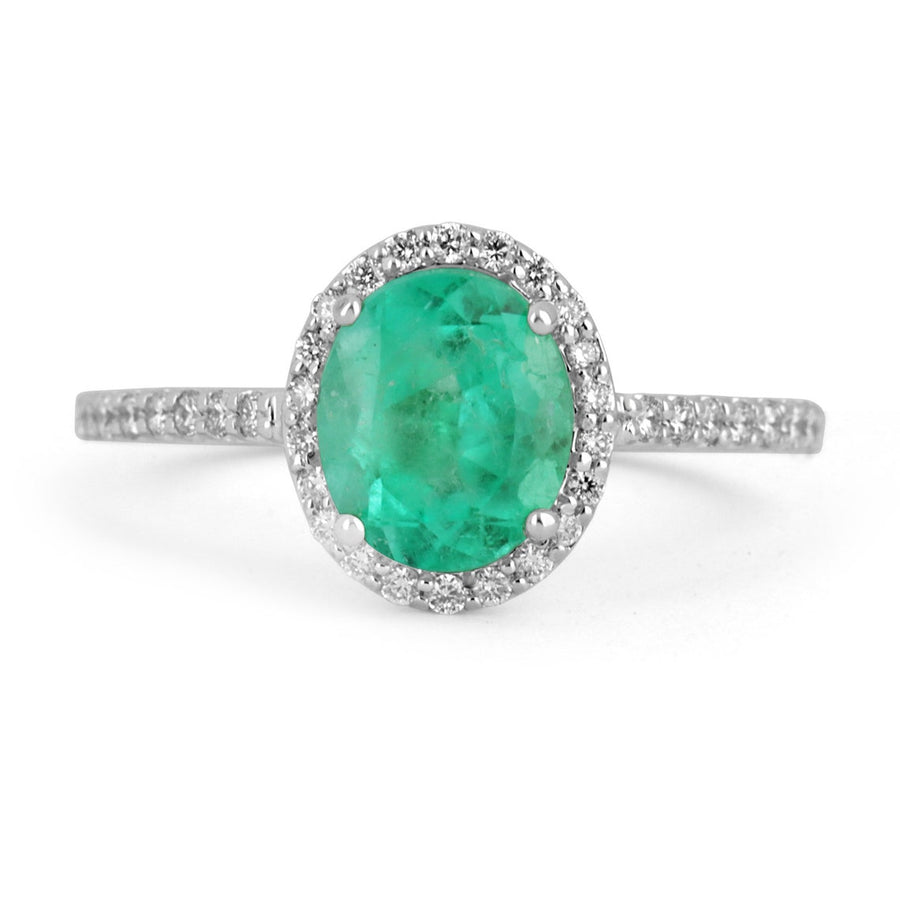 1.72tcw 14K Colombian Emerald-Oval Cut Diamond Halo Engagement Ring