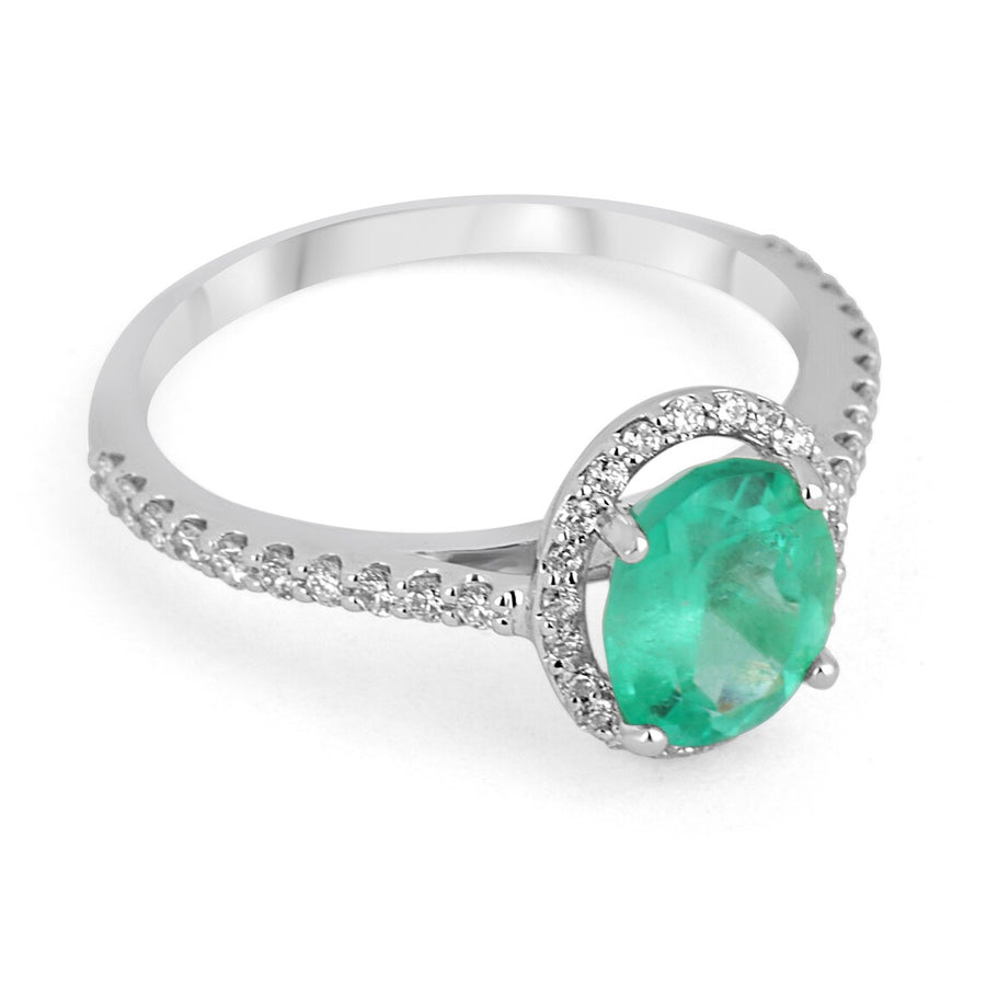 White Gold Colombian Emerald Engagement Ring, 14K Oval Emerald Promise