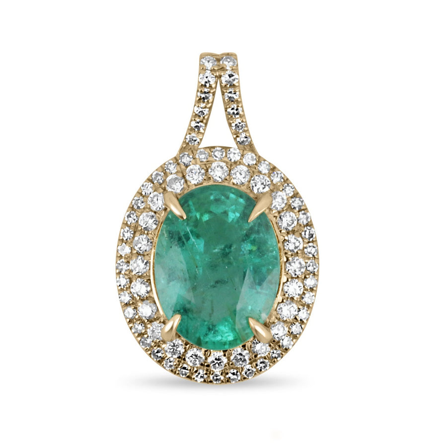 2.84tcw Emerald-Oval Cut & Diamond 14K Gold Pendant