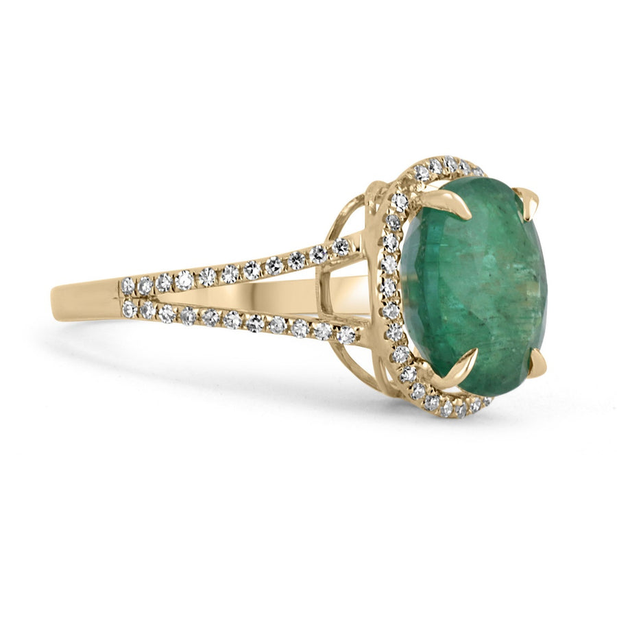 Oval Emerald Halo Ring, 14K Emerald Ring, Oval Emerald Ring