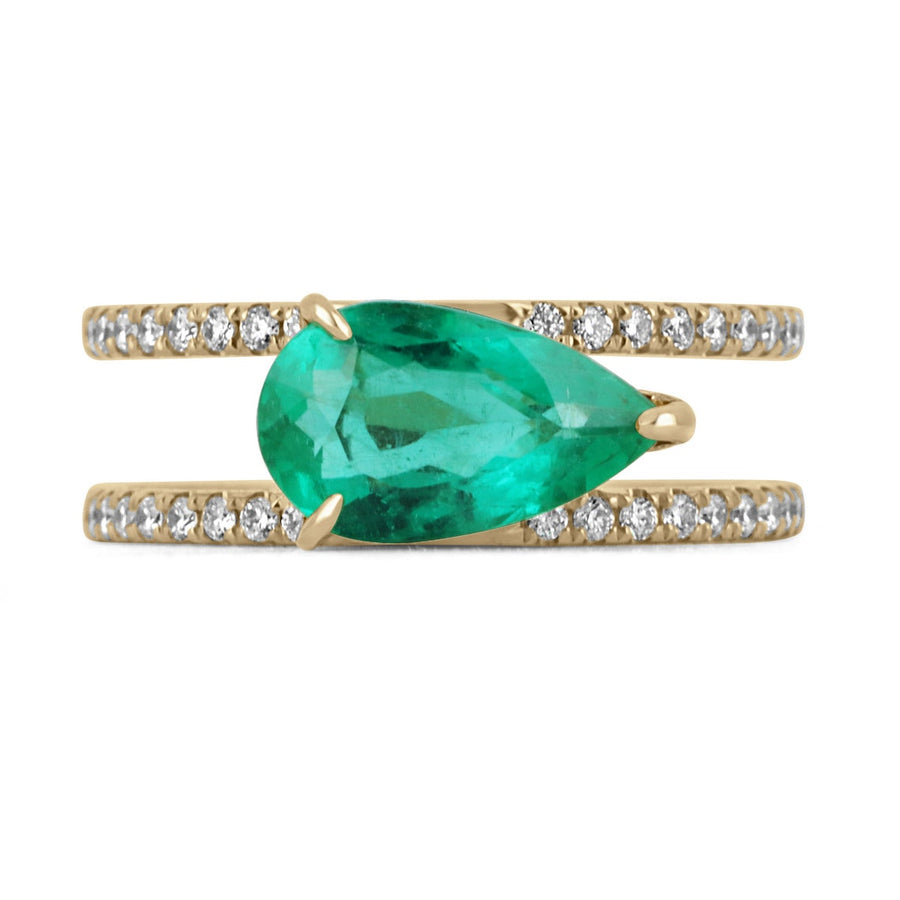 2.46tcw Colombian Emerald-Pear Cut & Diamond Accent Band Right Hand 18K Yellow Gold Ring
