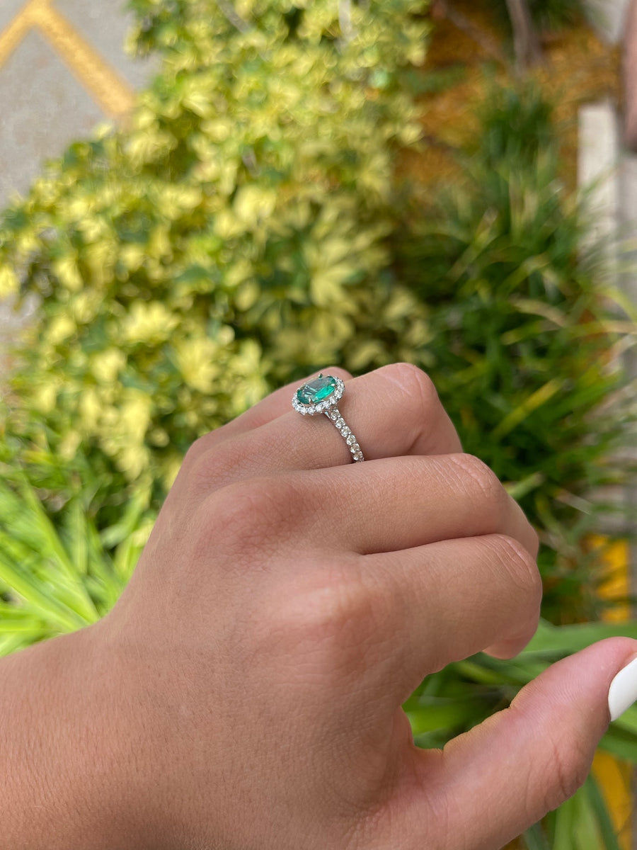 2.20tcw Vivid Electric Green Oval Emerald & Diamond Halo Engagement Ring 14K