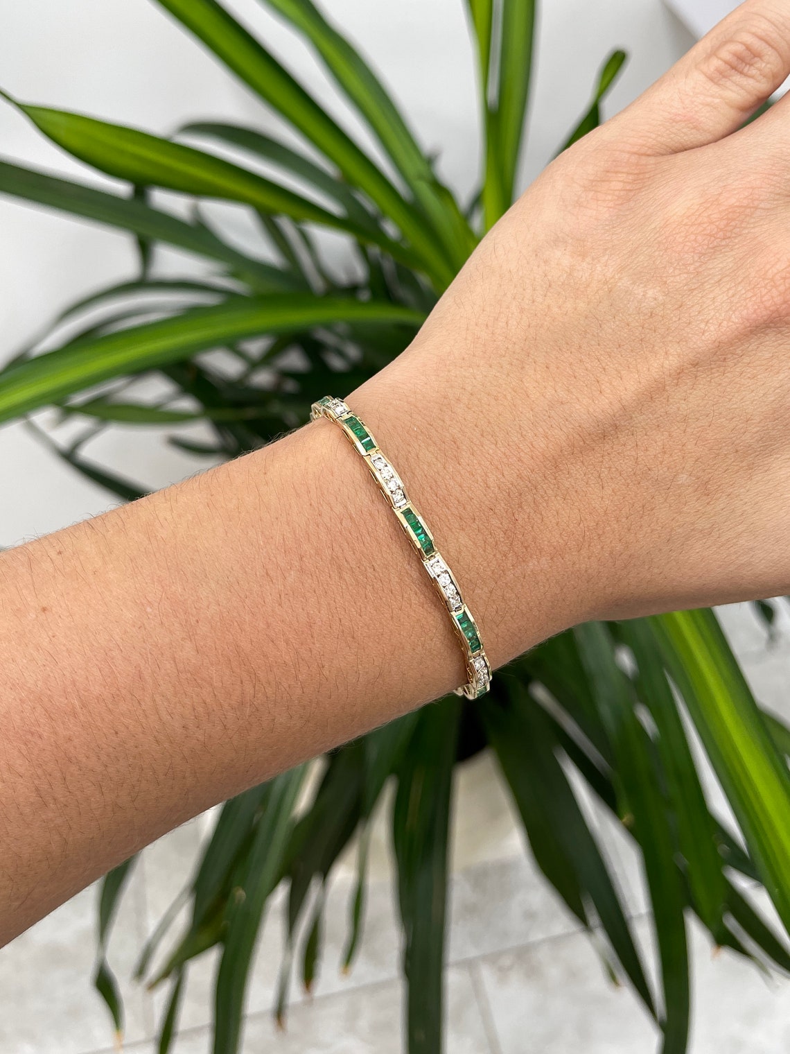 14K Emerald and Diamond Accent Bracele