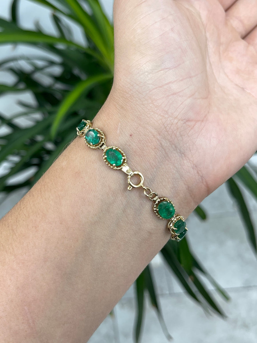 11.06tcw AAA 18K Natural Emerald-Gemstone 360 Oval Cut Gold Statement Bracelet