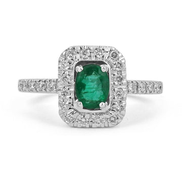 Exquisite Elegance: 1.05tcw Dark Green Emerald Oval Cut & Diamond Halo and Shank Engagement Ring in 18K Gold