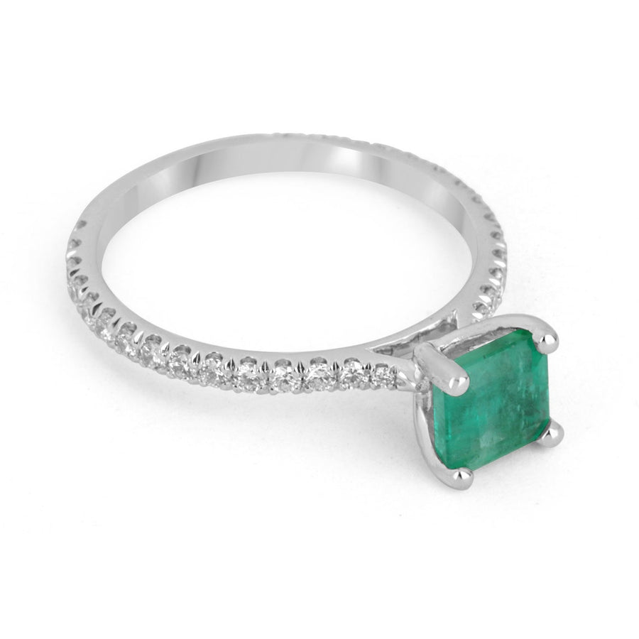 Diamond Shank 14K White Gold Emerald Anniversary Ring