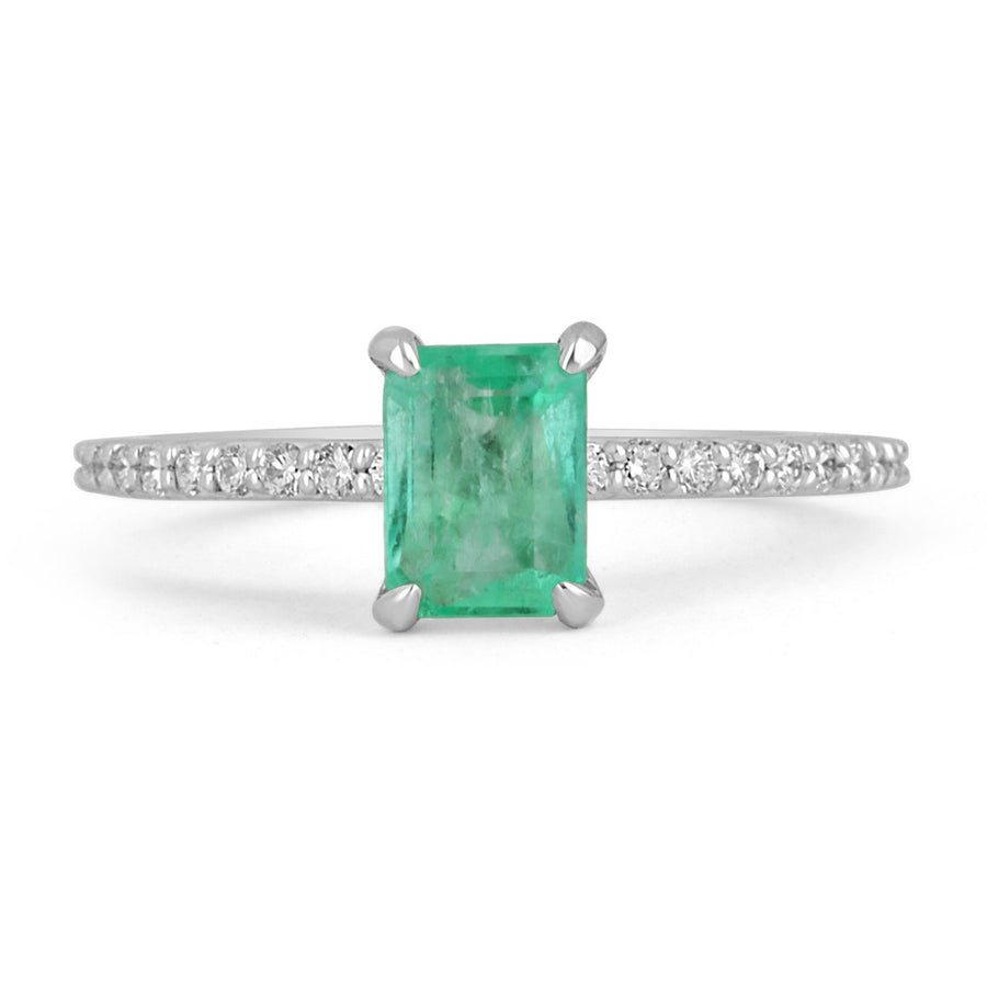 1.30tcw 14K Colombian Emerald Cut & Diamond Engagement Promise Ring