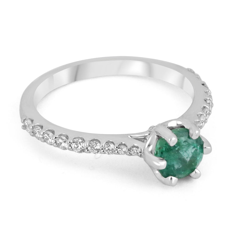 6 Prong Emerald and Diamond Accent Ring