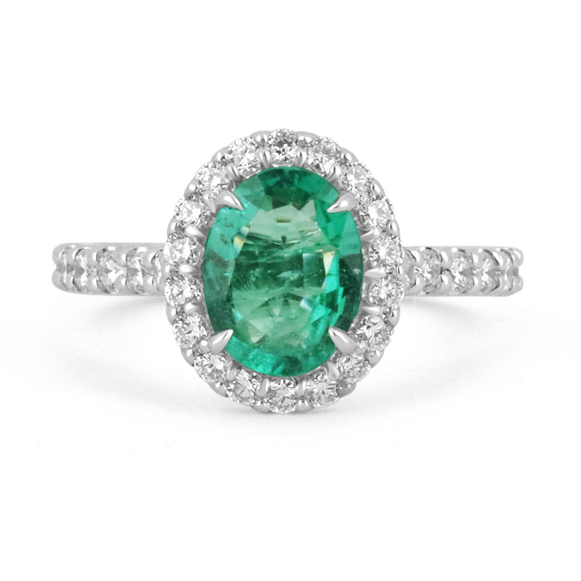 Oval Emerald & Diamond Halo Engagement Ring 14K