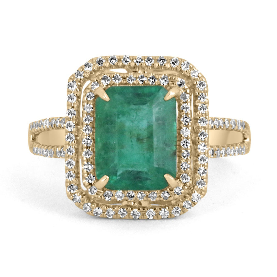 3.37tcw 14K Medium Green Real Emerald Cut Yellow Gold Ring