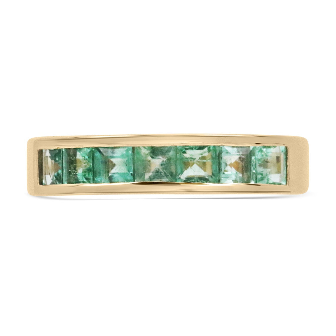 1.40tcw 14K Men's Genuine Spring Green Emerald Wedding Gold Band Ring