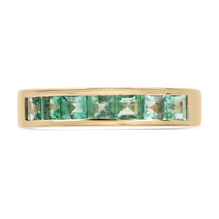 1.40tcw 14K Men's Genuine Spring Green Emerald Wedding Gold Band Ring