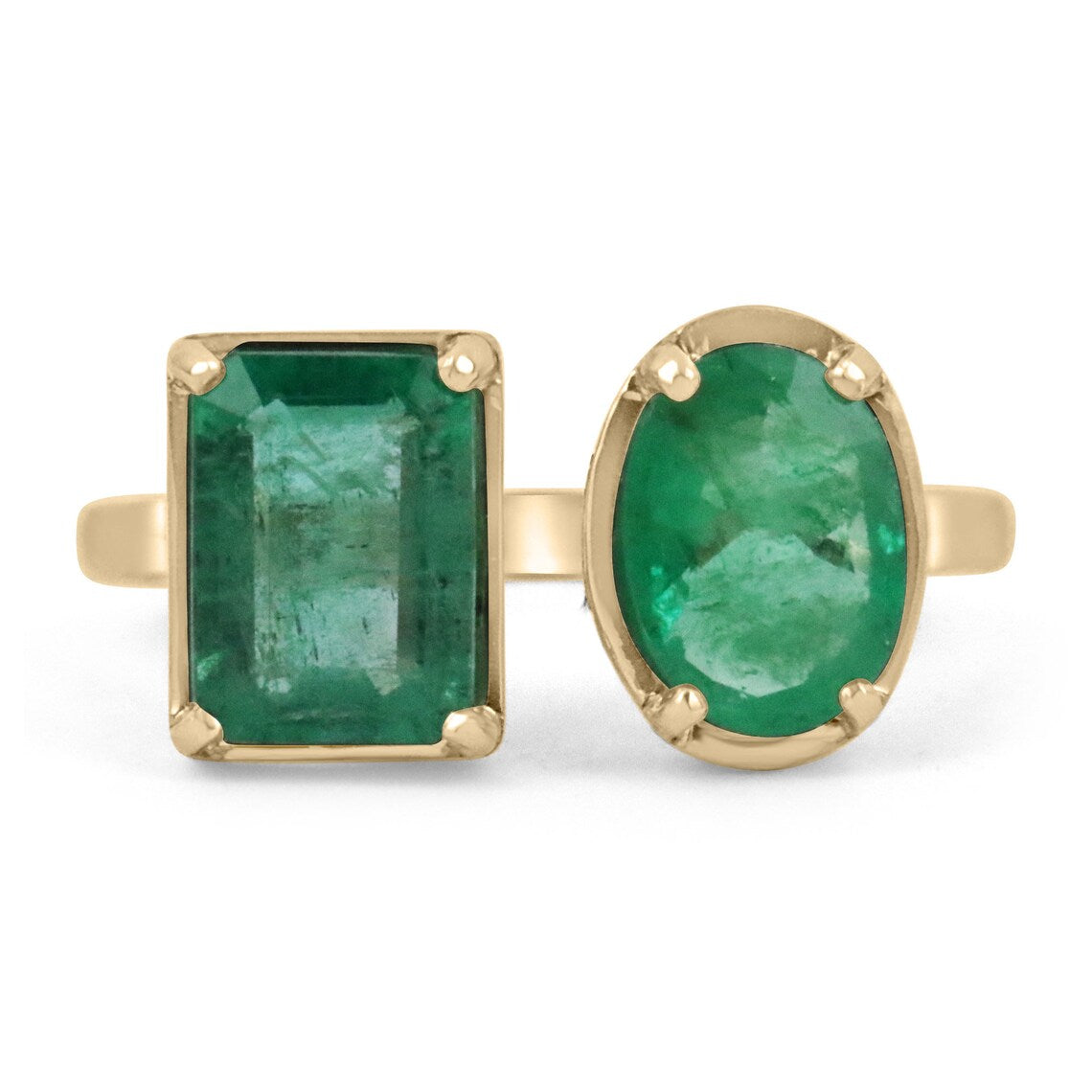 2.69tcw 14K Emerald Toi Et Moi Cut & Oval Cut Cuff Ring