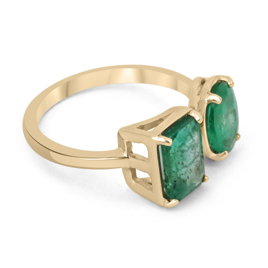 Natural Dual Emerald Cuff Gold Ring