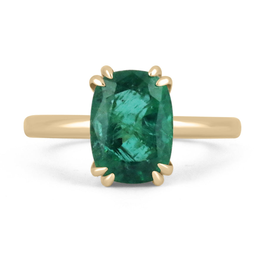 3.12cts 14K Natural Elongated Oval Cut Emerald Gold Ring