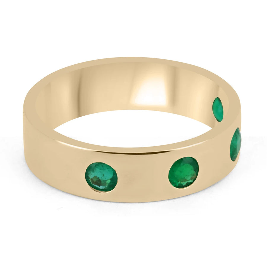 Stackable 0.50tcw 5 mm Round Colombian Emerald Bezel Solid Gold Band 18K gold