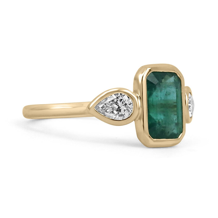 3.15tcw 18K Natural Emerald Cut & Pear Cut Diamond Accent Gold Ring