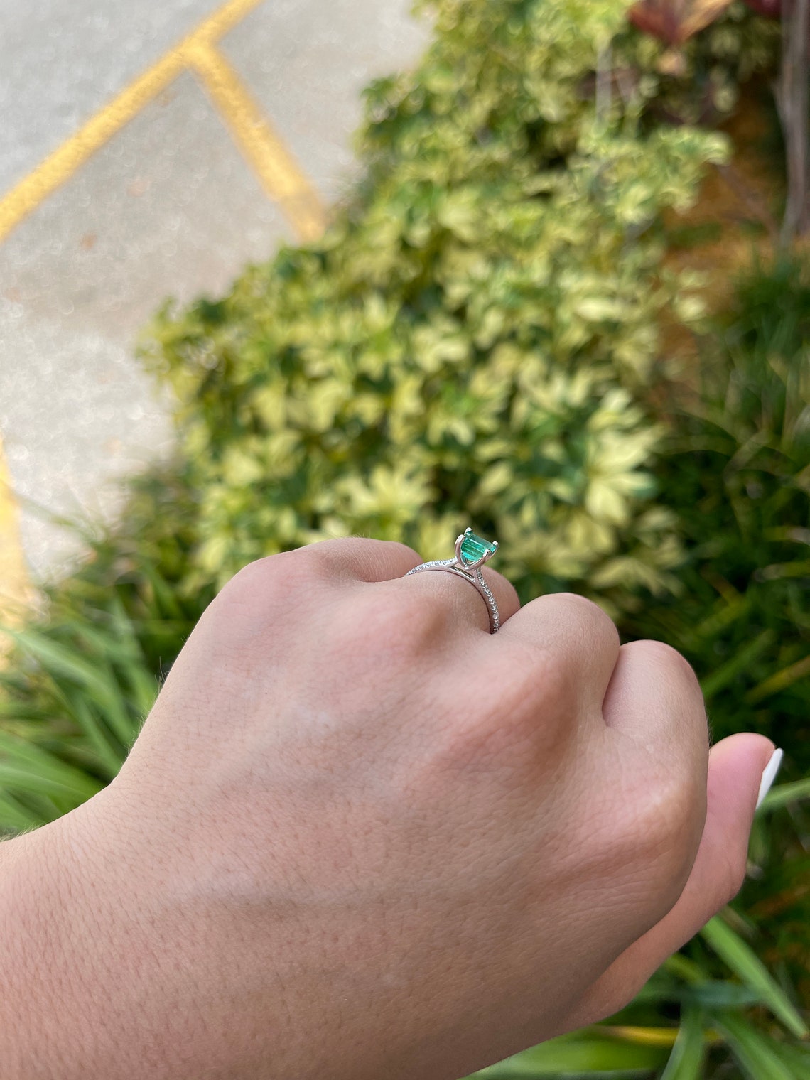 1.55tcw Natural Emerald-Asscher Cut & Diamond Solitaire With Accents Ring 14K - JR Colombian Emeralds