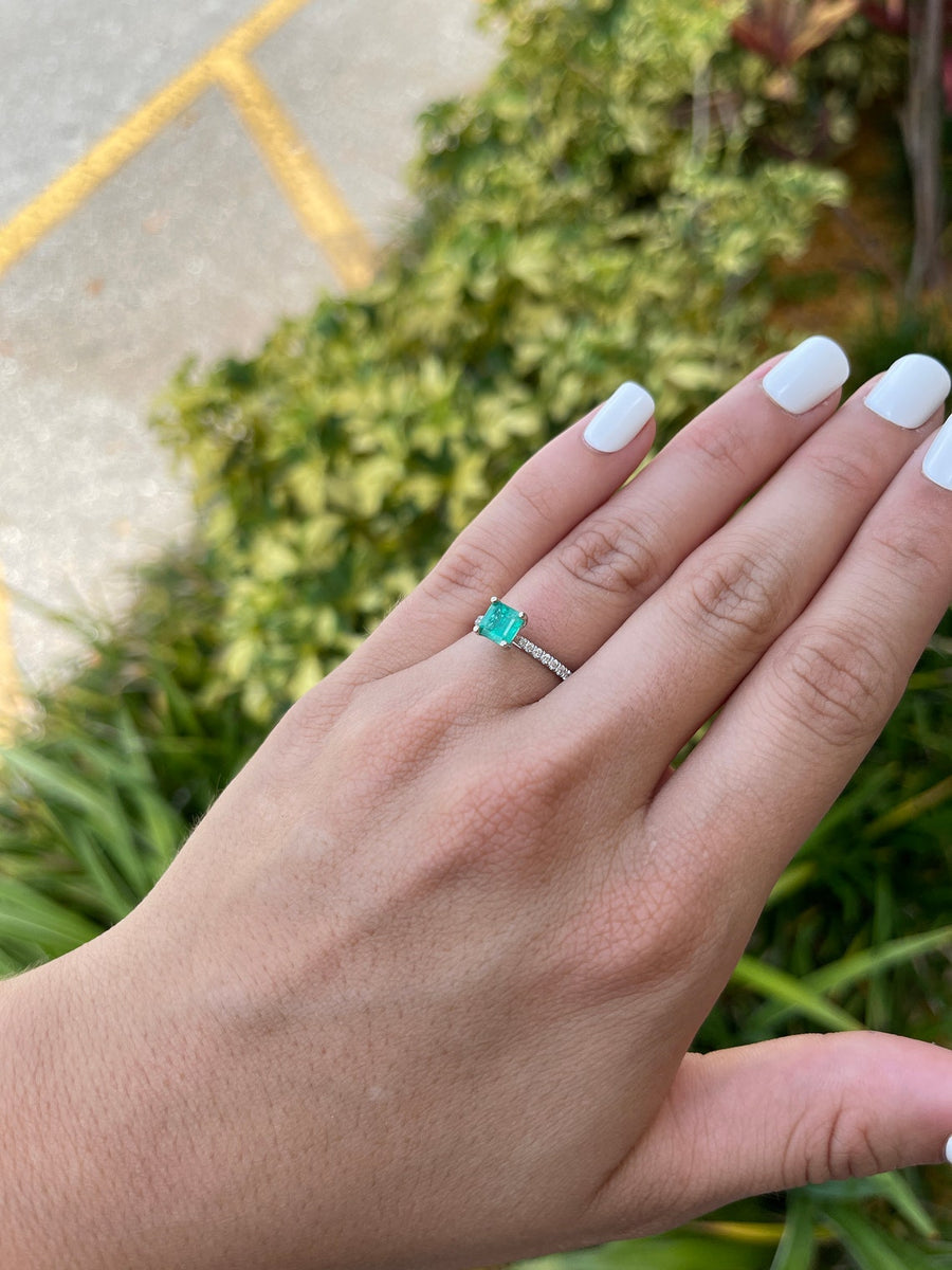  Emerald Asscher Cut & Pave Diamond Engagement Ring 