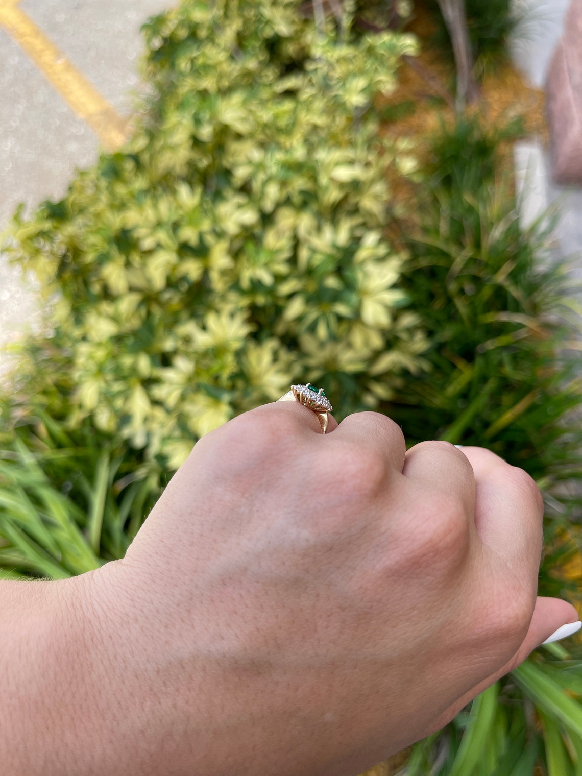 Celebrate Brilliance: 14K Gold Ring Featuring 1.33tcw Natural Emerald Teardrop Pear Cut & Petite Diamond Cluster