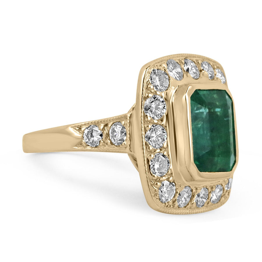 Emerald Cut & VS Diamond Bezel Cocktail Halo Ring