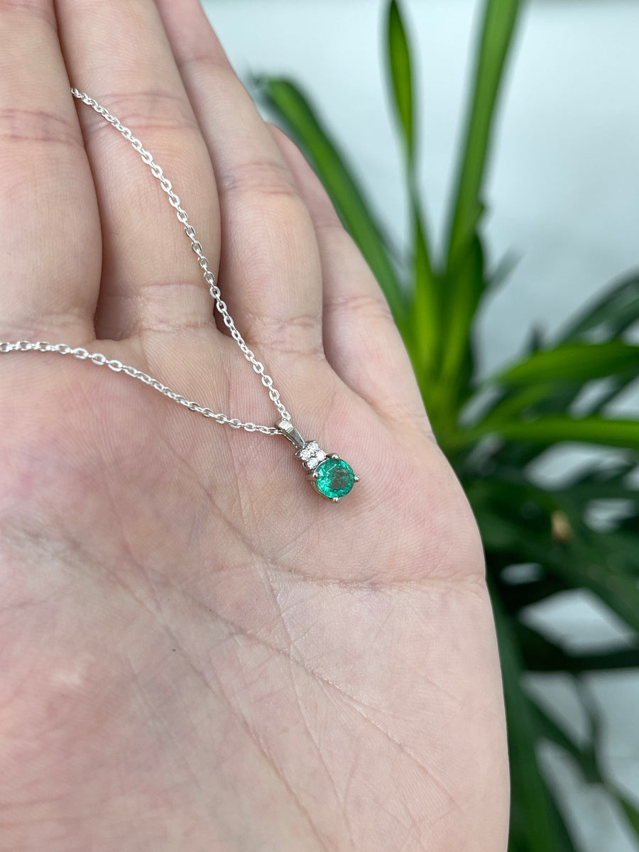 Petite 0.90tcw Natural Emerald Round Cut Diamond Accent Pendant