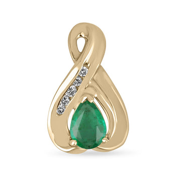 0.45tcw 14K Natural Emerald-Pear Cut Prong Set with Diamond Accent Bail Pendant Charm