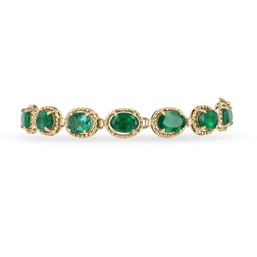 18K Natural Emerald-Gemstone Oval Cut Gold Statement Bracelet