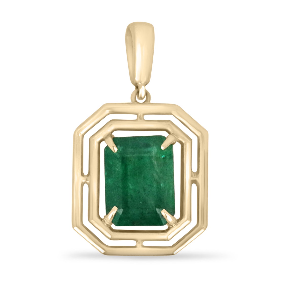 3.18ct 14K Modern Geometric Dark Green Solitaire Gold Prong Pendant