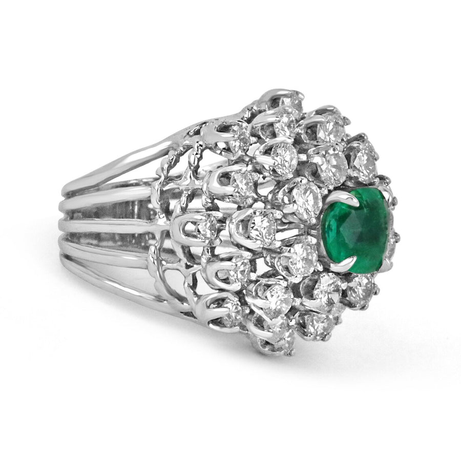 1960s 5.0tcw 14K Colombian Emerald-Cushion & Diamond Cluster Vintage Cocktail Gold Ring gift