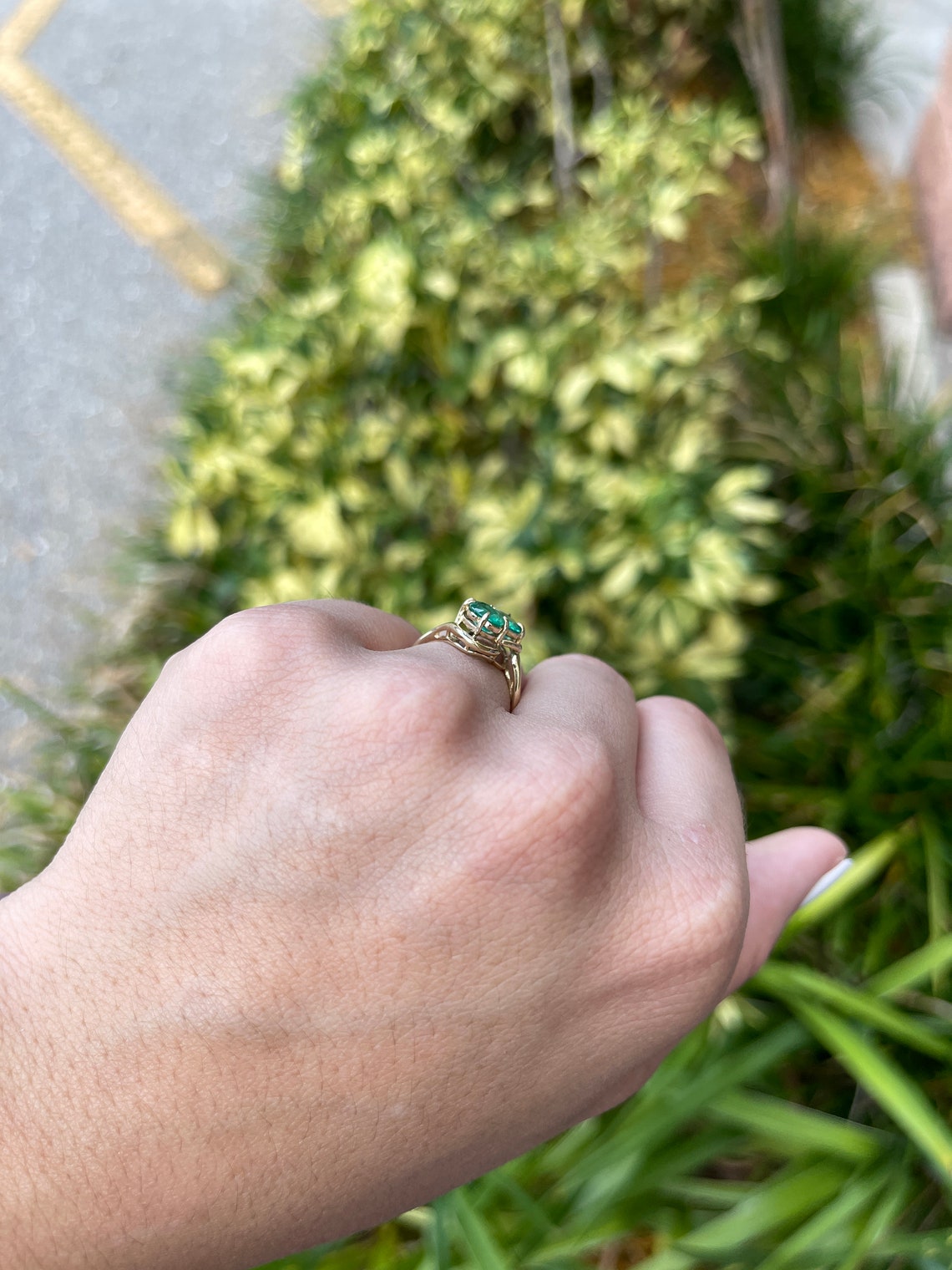 1.48tcw 14K Solid Natural Emerald-Oval Cut & Petite Diamond Accent Dual Ring - JR Colombian Emeralds