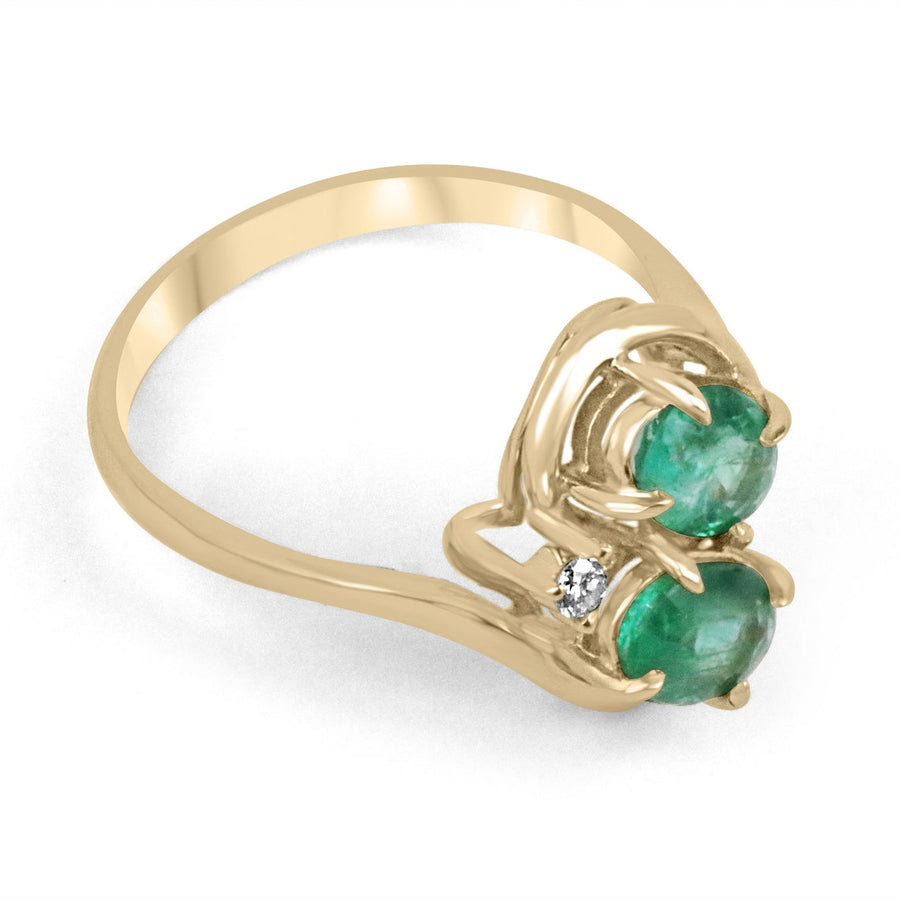 Oval Cut Emerald and Petite Diamond Accent 14K Solid Ring