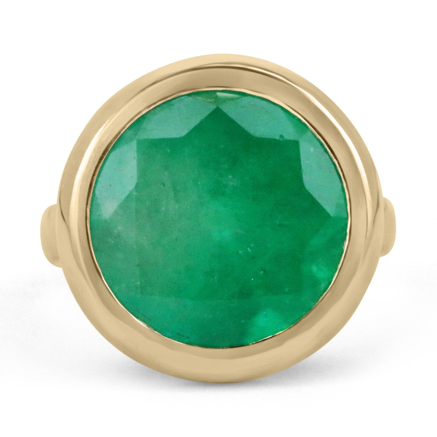 11.33ct 18K Emerald Round Bezel Cocktail Statement Anniversary Ring