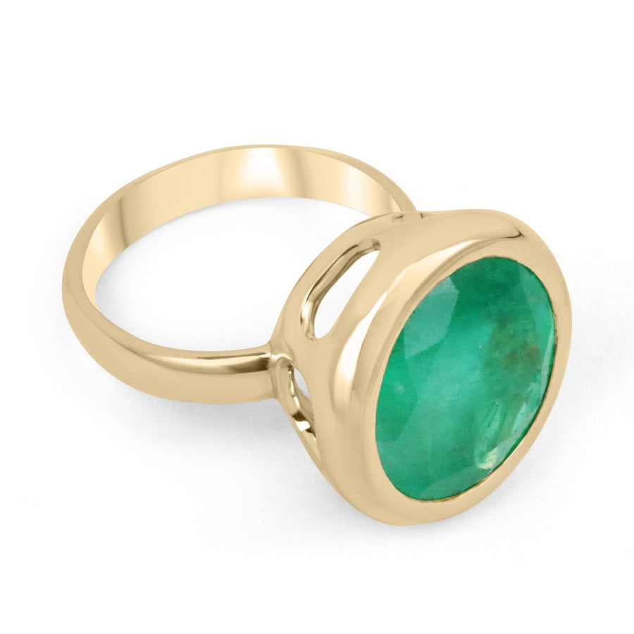 Colombian Emerald 11.33 ct Round Bezel Cocktail Statement Anniversary Ring 18K Yellow Gold