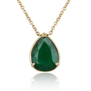 5.74ct 14K Natural Emerald-Pear Cut 3Prong Stationary Necklace