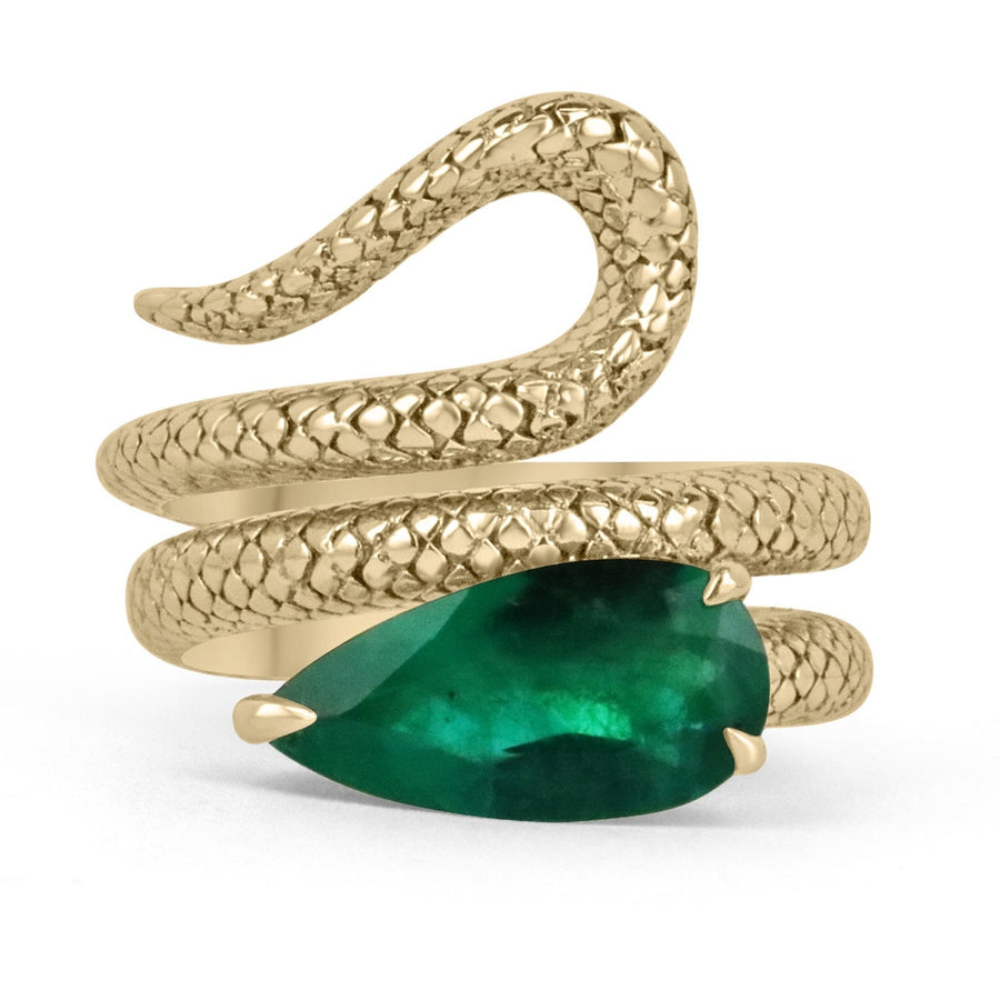 2.18ct 18K AAA Quality Emerald-Pear Cut Gold Wrapping Snake Ring