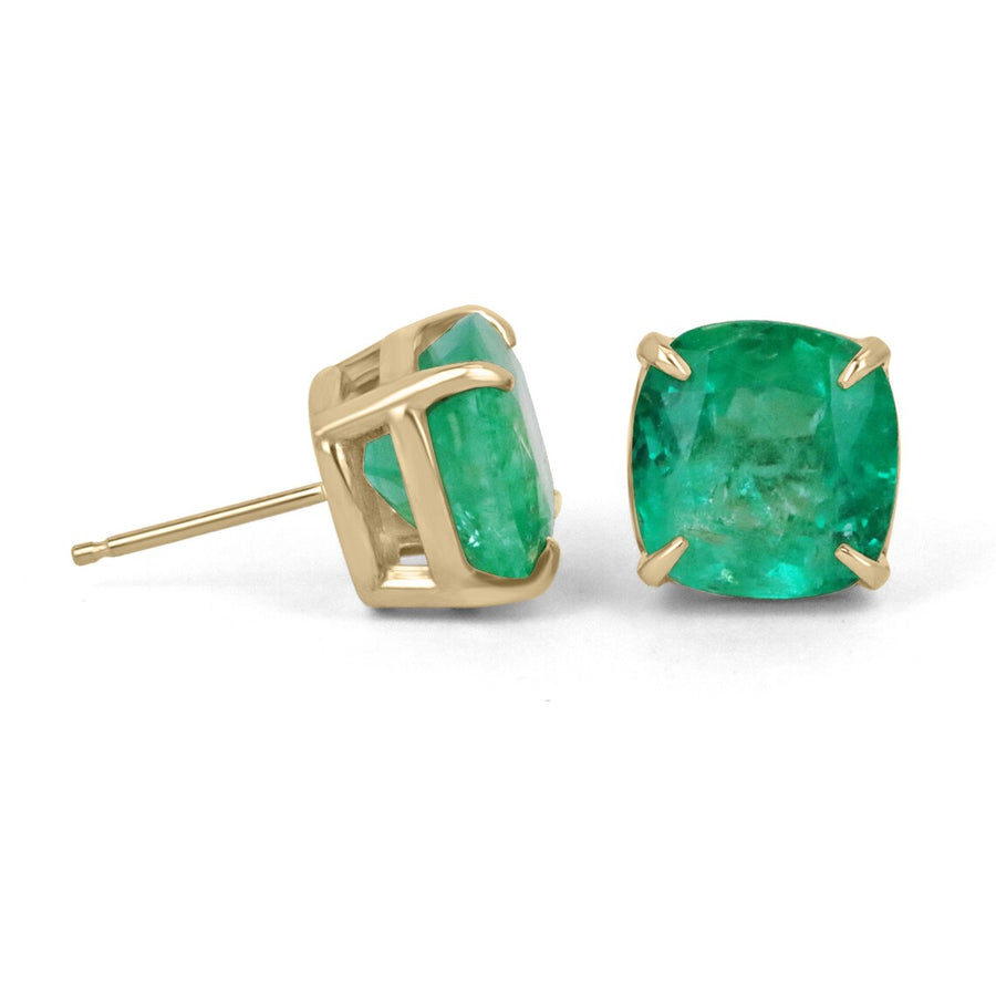 18K Gold Large Statement Heirloom Emerald Stud Earrings