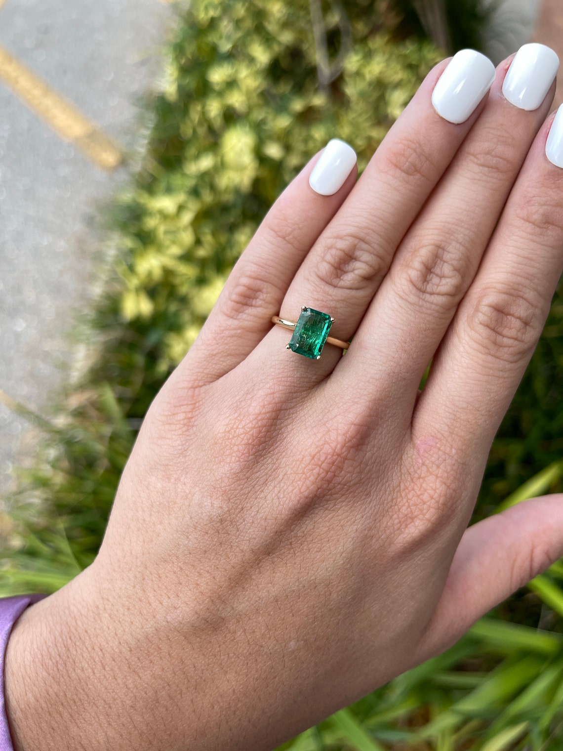 2.80ct 18K Dark Vivid Green Natural Emerald Cut Solitaire Modern Engagement Ring - JR Colombian Emeralds