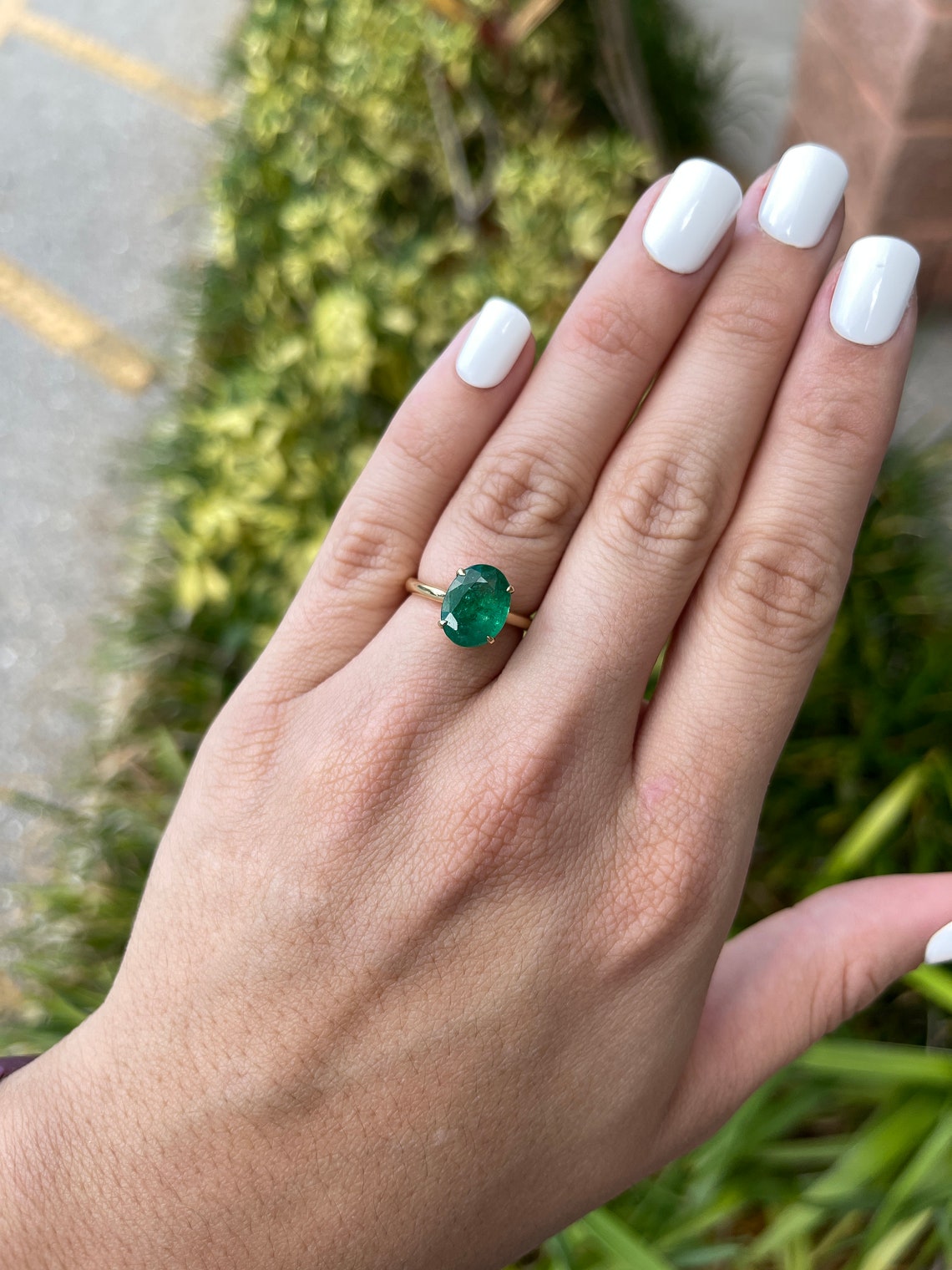 3.78ct Dark Fine Quality 18K Natural Emerald-Oval Cut Solitaire Four Prong Engagement Ring - JR Colombian Emeralds