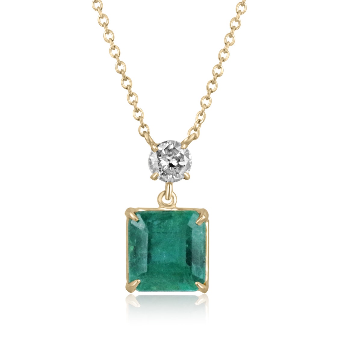 3.50tcw 14k Natural Emerald-asscher Cut & Champagne Diamond Accent Gol 