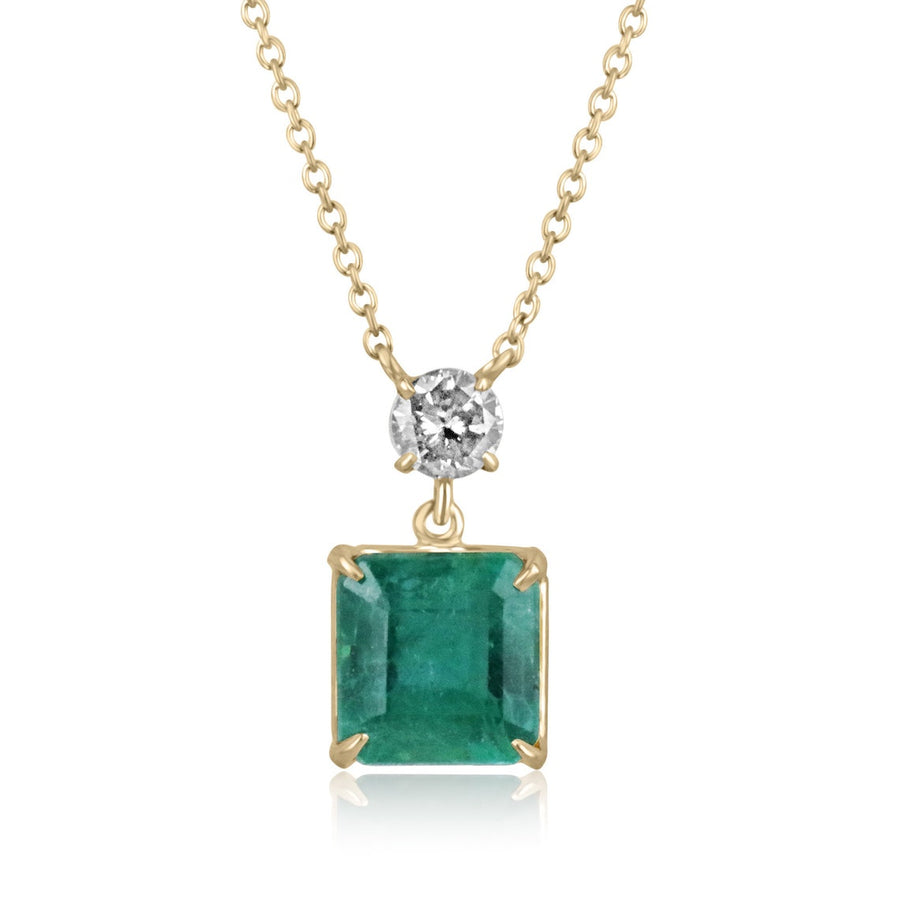 Emerald-Asscher Cut & Champagne Diamond Accent Gold Dangle Necklace