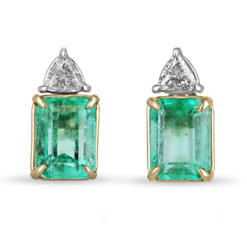 Emerald Platinum Trillion Diamond Studs Earrings