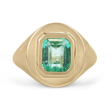 Emerald Cut Solitaire Rich Sea Green Solid Gold Men's Ring