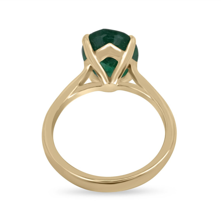 Dark Fine quality 3.78ct Natural Emerald-Oval Cut Solitaire Engagement Ring
