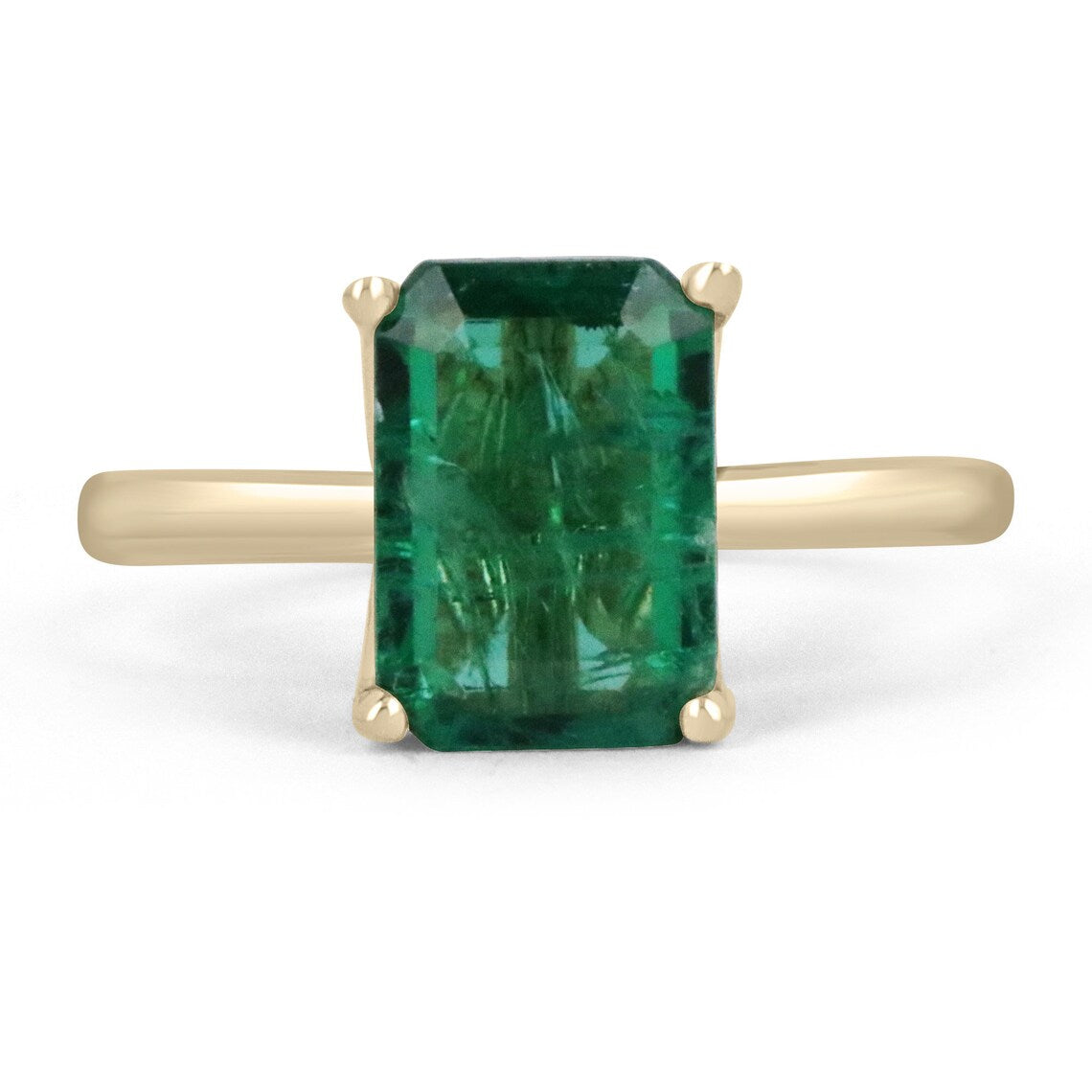 2.80ct 18K Dark Vivid Green Natural Emerald Cut Solitaire Modern Engag