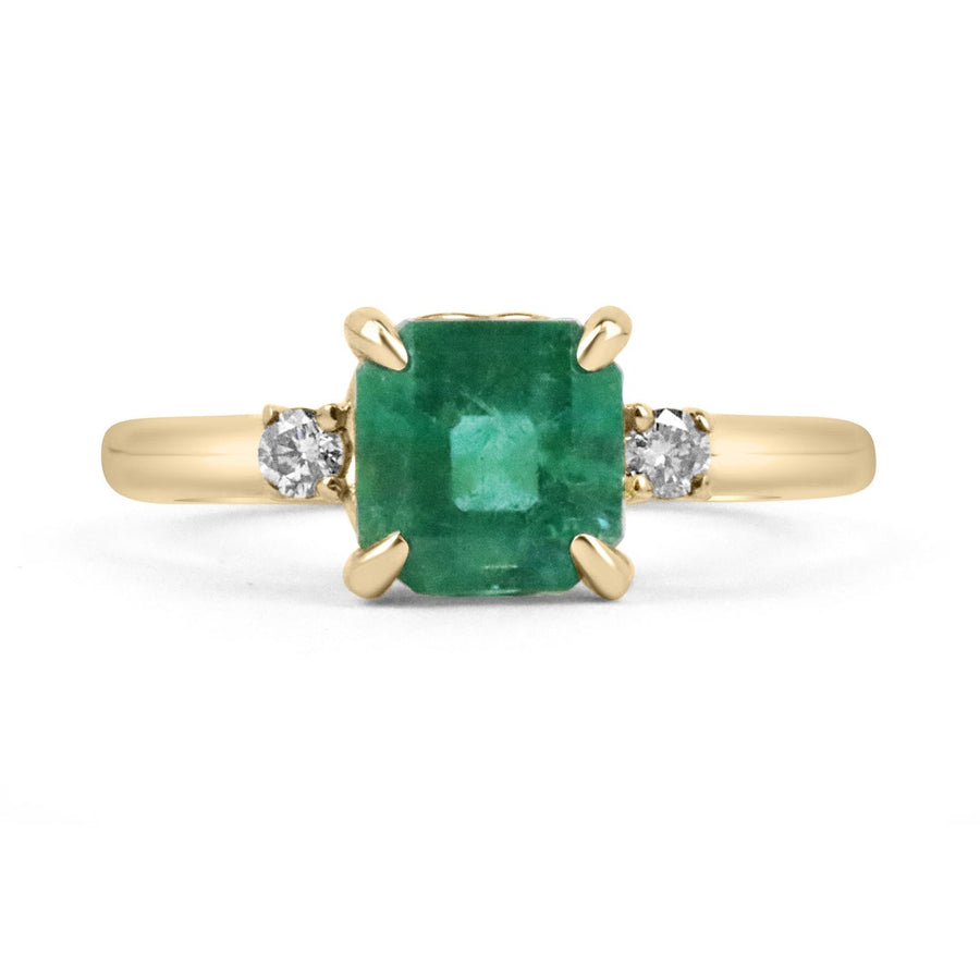 1.85tcw 14K Gold Medium Dark Green Genuine Diamond 3-Stone Engagement Ring