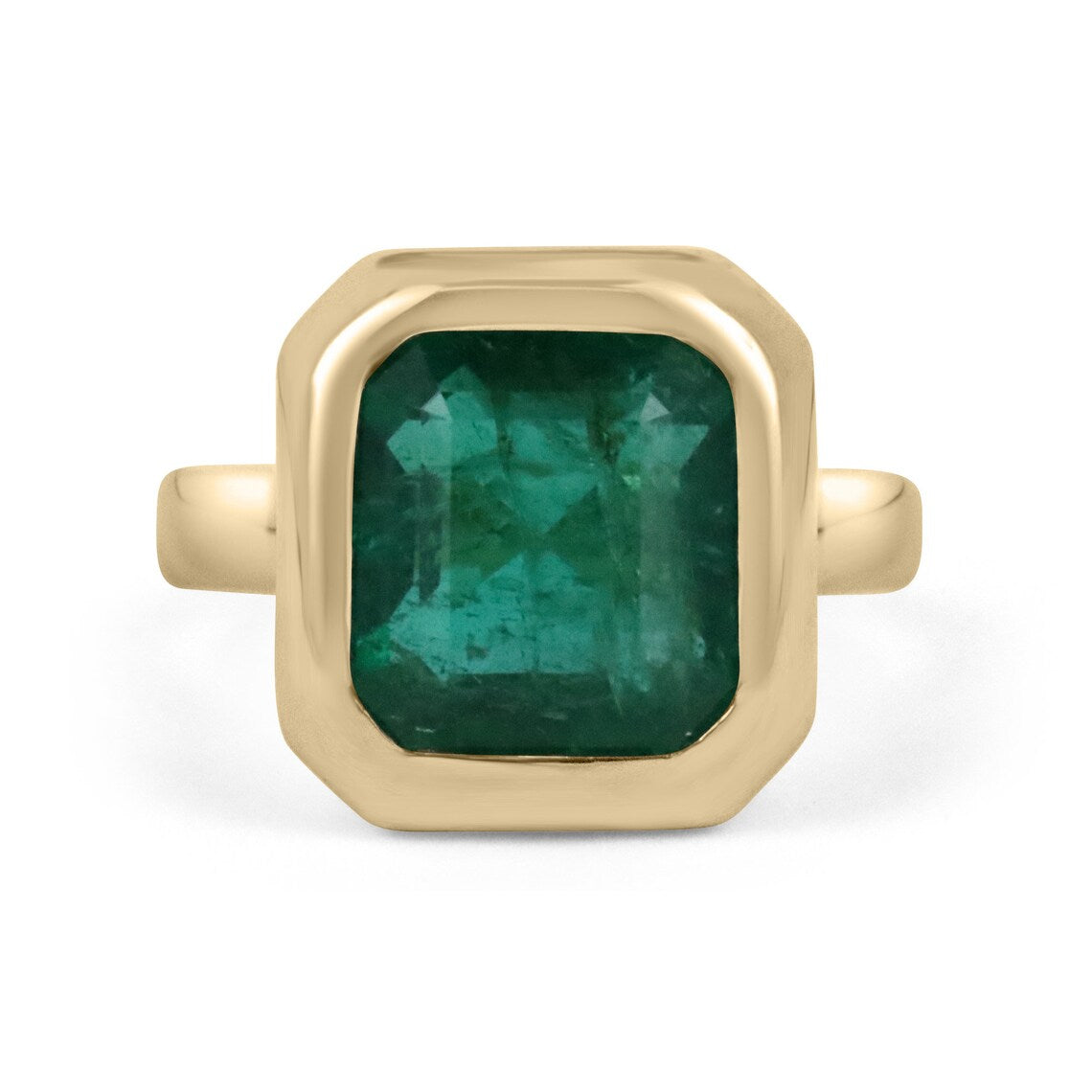 7.58ct 18K AAA Natural Large Emerald-Asscher Cut Solitaire Bezel Set 