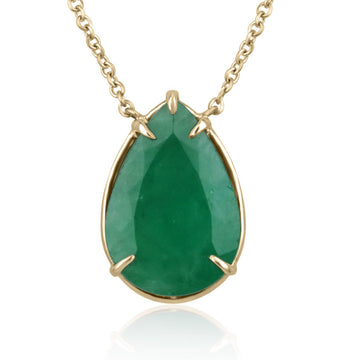 9.30ct Statement Natural Rich Green Emerald-Pear Cut 3 Prong Necklace